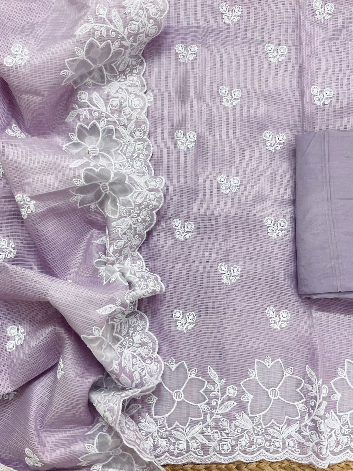 Soft Kota Silk Embroidered Suit - Lavender