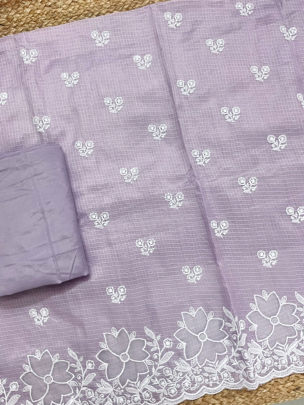 Soft Kota Silk Embroidered Suit - Lavender