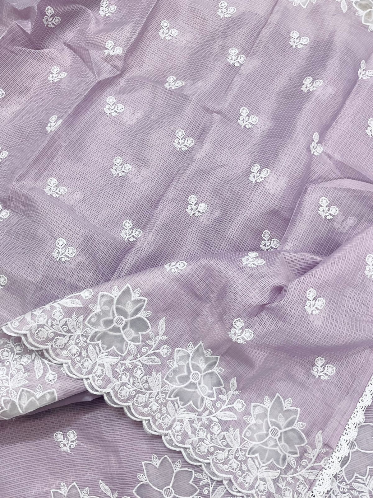 Soft Kota Silk Embroidered Suit - Lavender