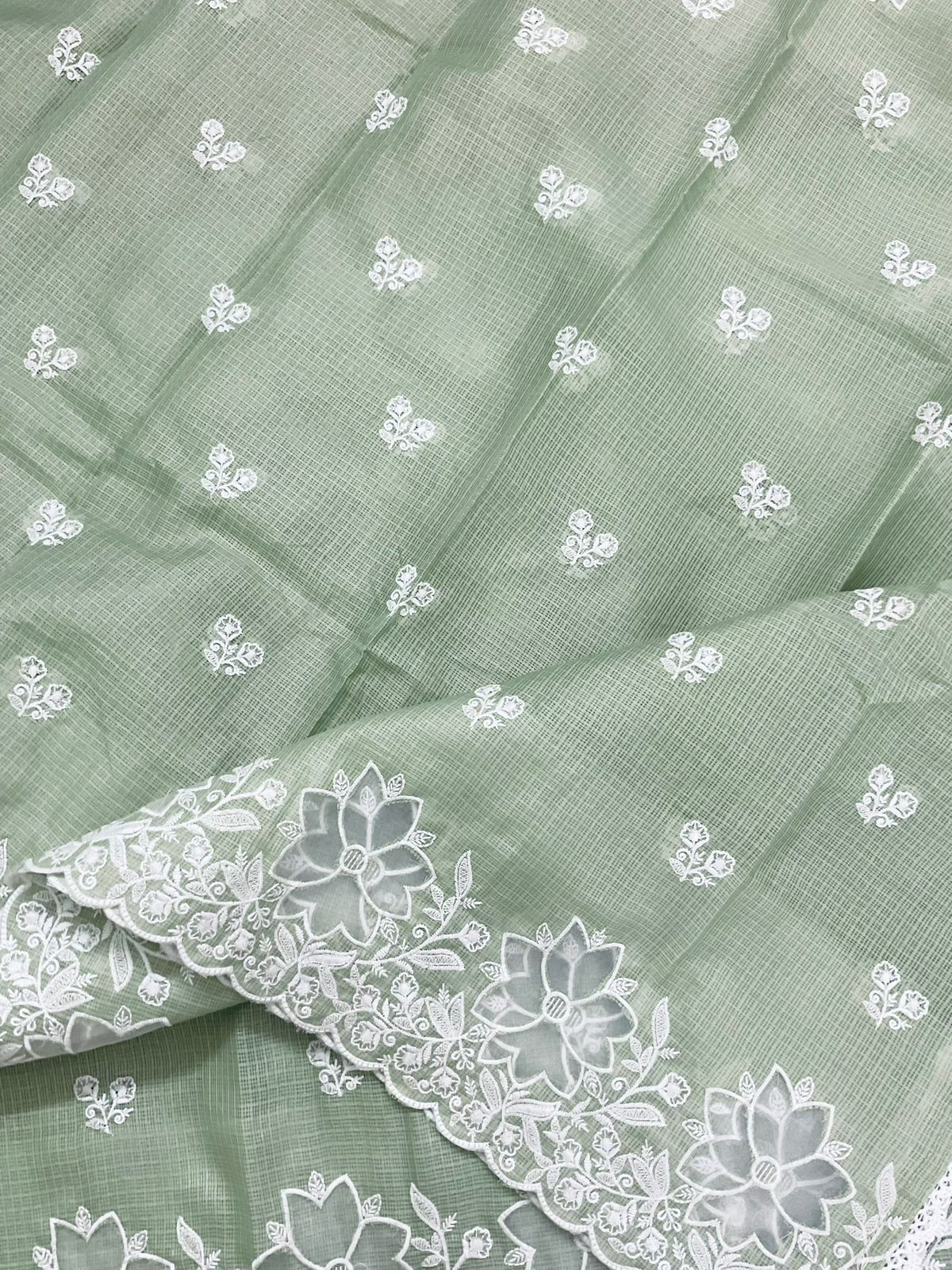 Soft Kota Silk Embroidered Suit - Green