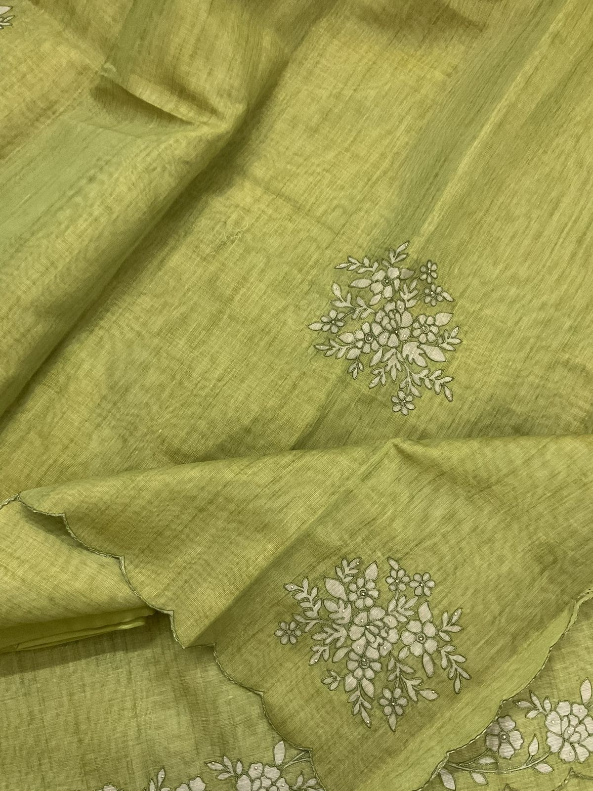 Soft Tissue Slub Cotton Printed Embroidered Suit - Green