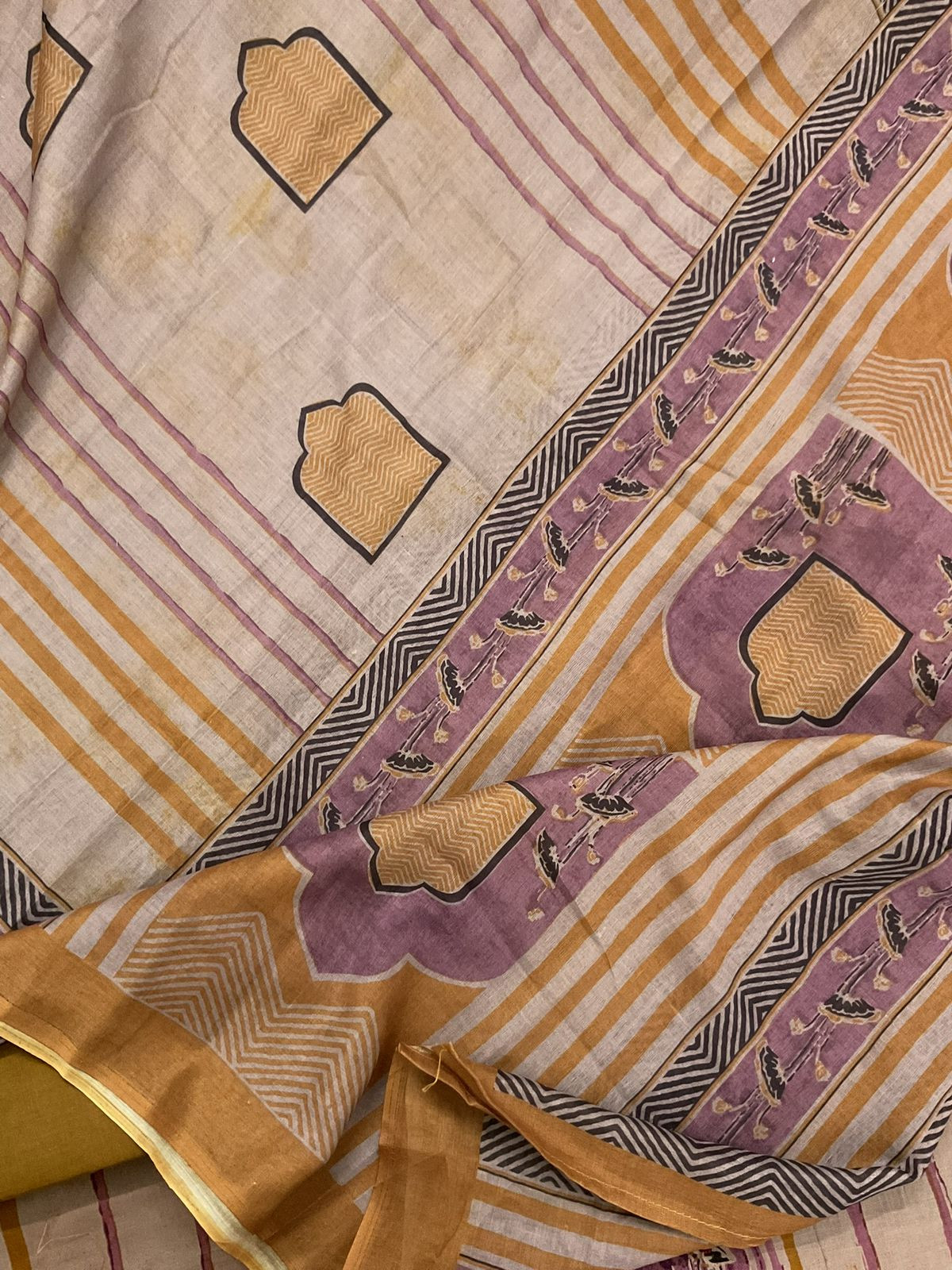 Pure Cotton Printed Embroidered Suit - Beige