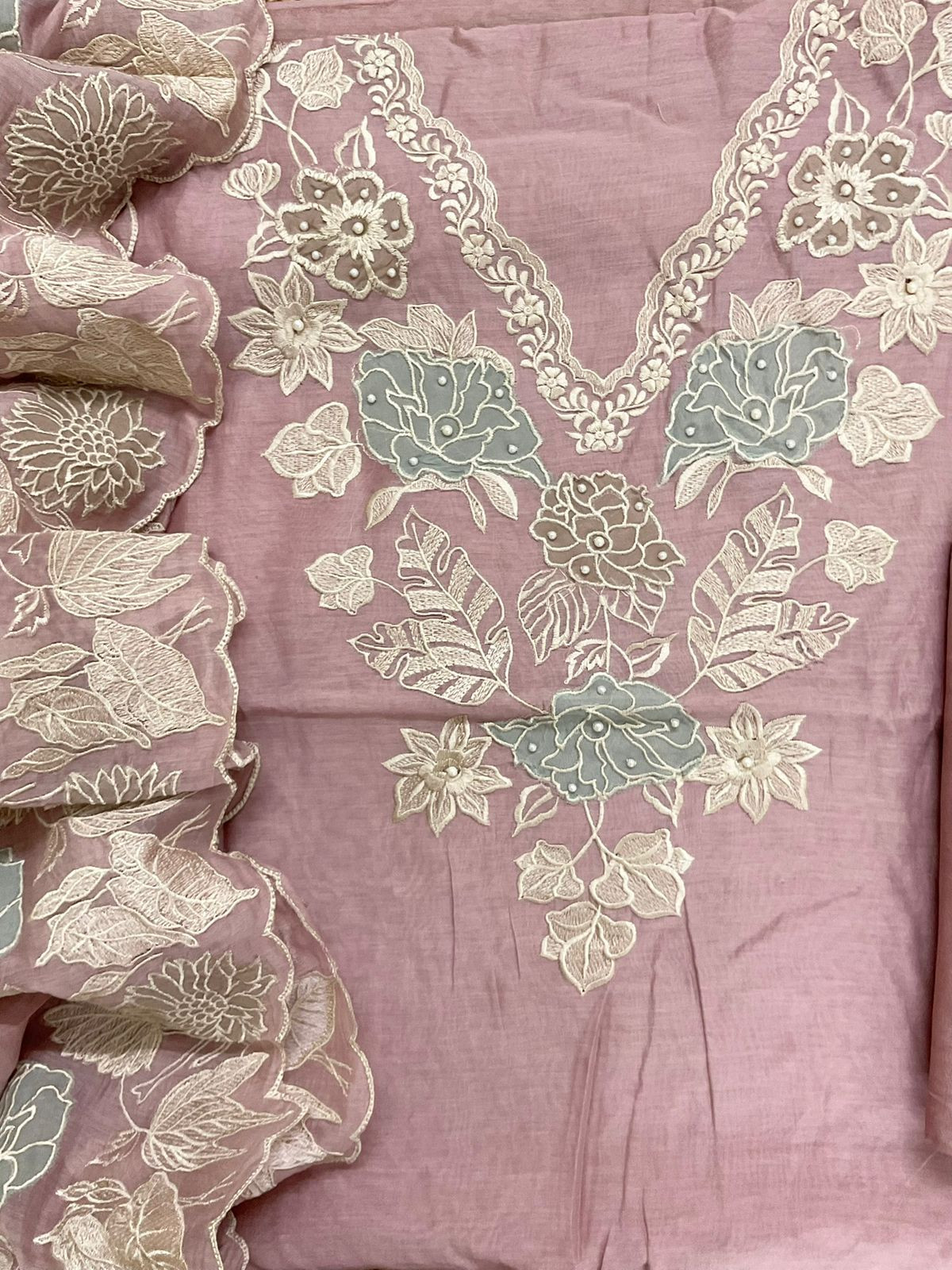 Pure Mul Chanderi Embroidered Suit - Onion Pink