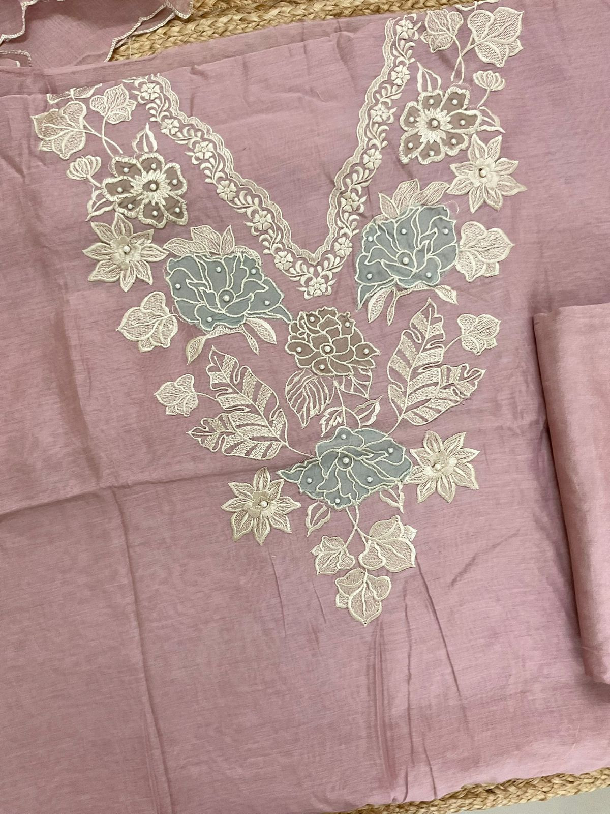Pure Mul Chanderi Embroidered Suit - Onion Pink