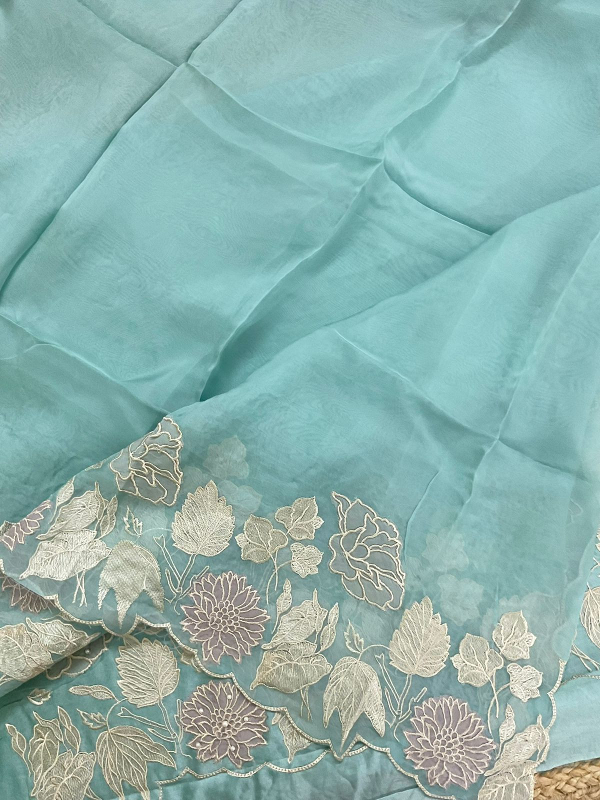 Pure Mul Chanderi Embroidered Suit - Blue