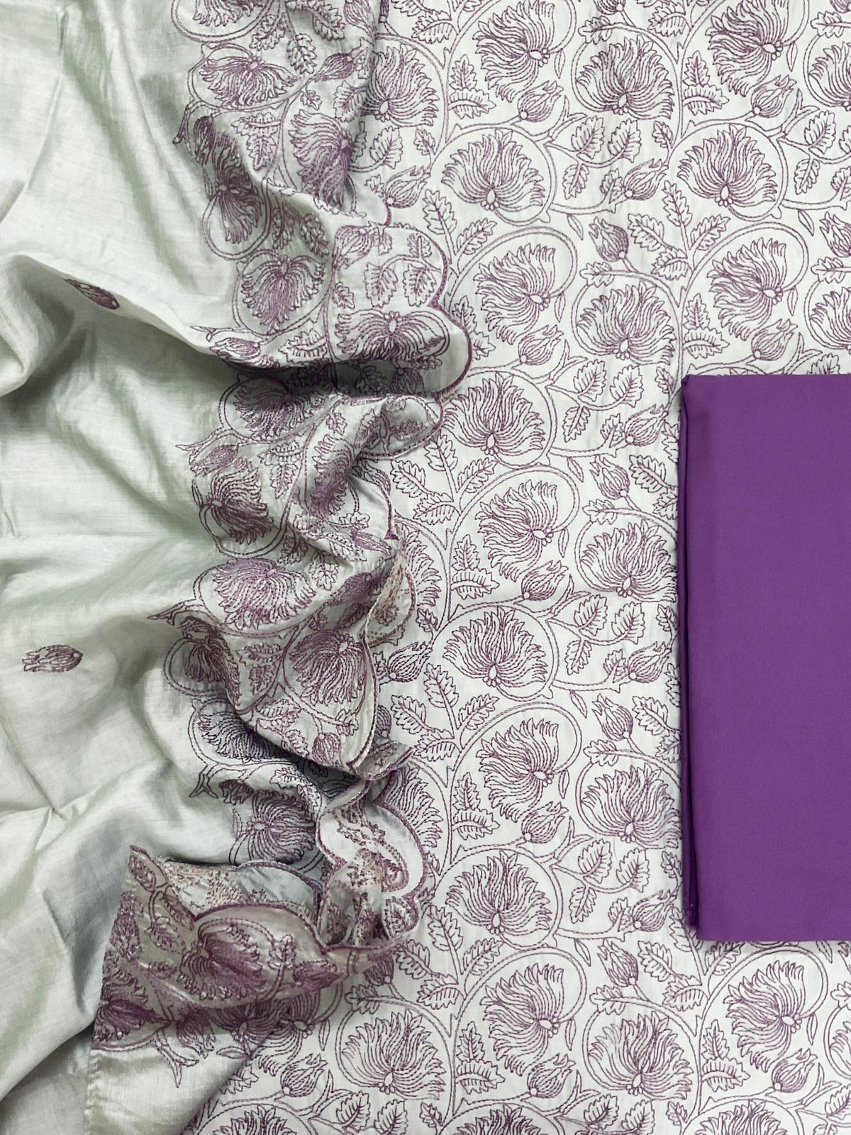 Soft Silk Embroidered Suit - Grey