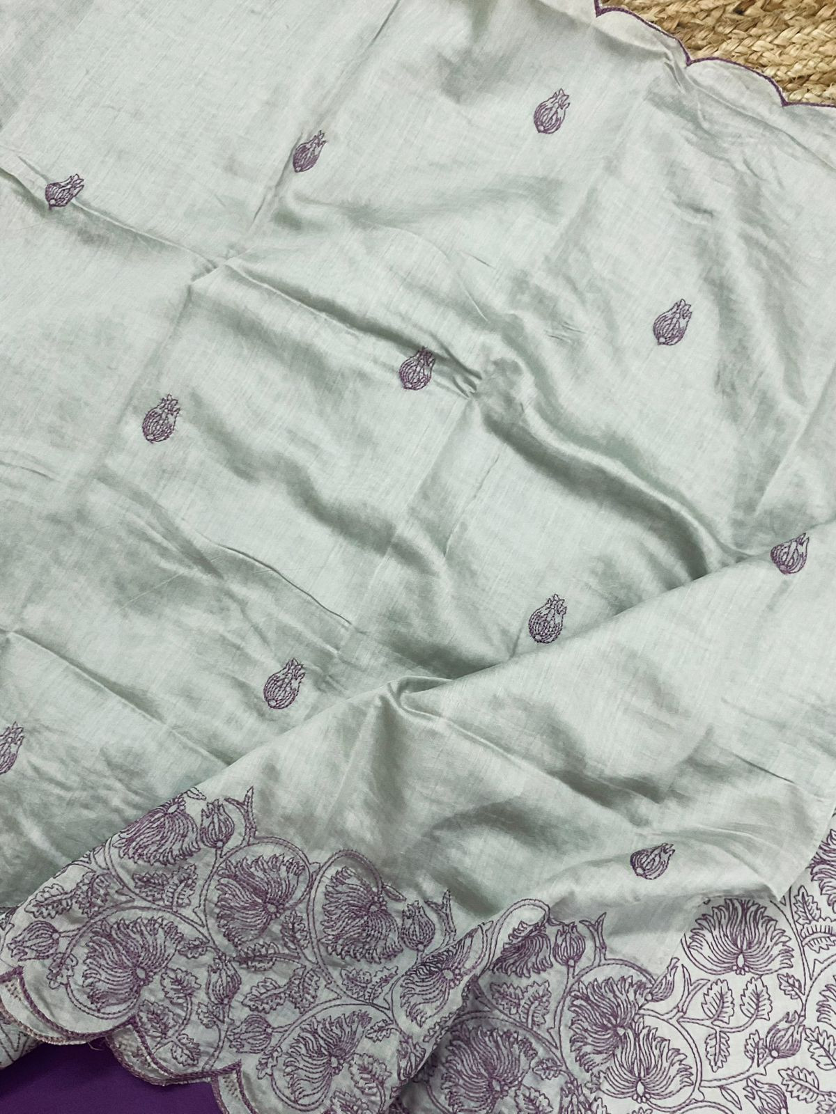 Soft Silk Embroidered Suit - Grey