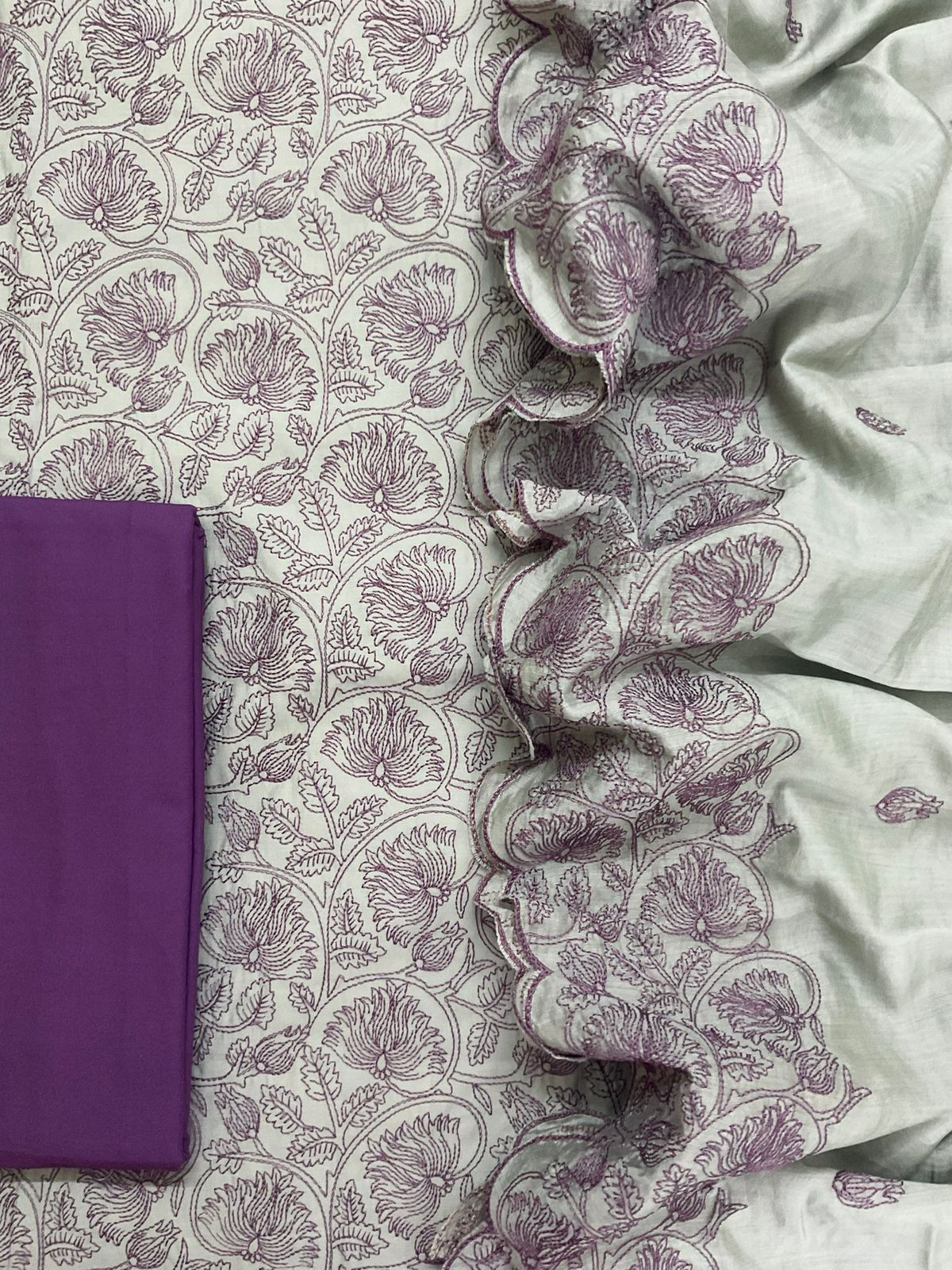 Soft Silk Embroidered Suit - Grey