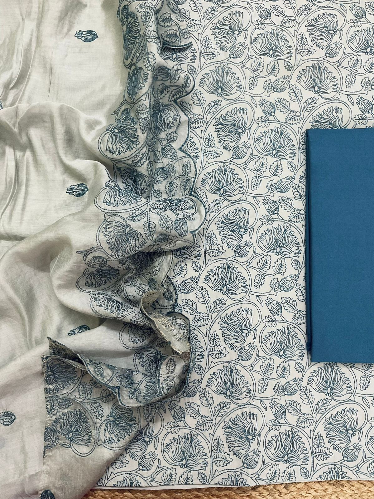 Soft Silk Embroidered Suit - Grey