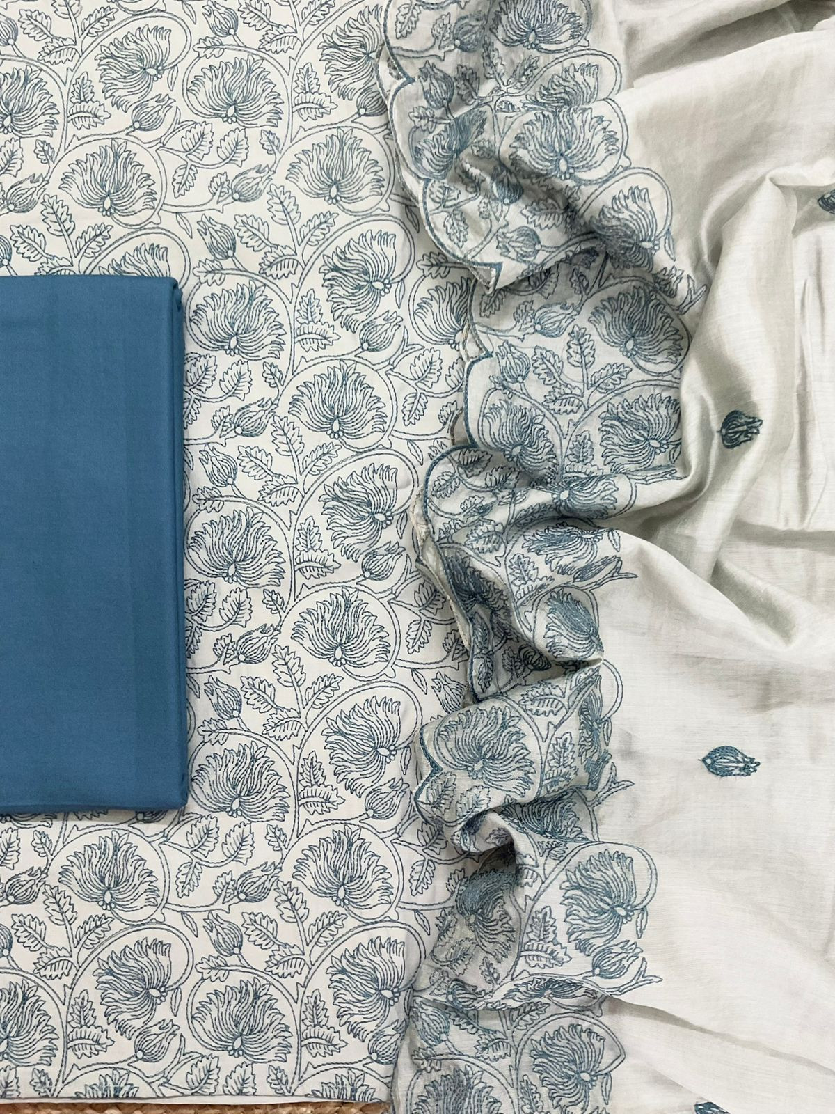 Soft Silk Embroidered Suit - Grey