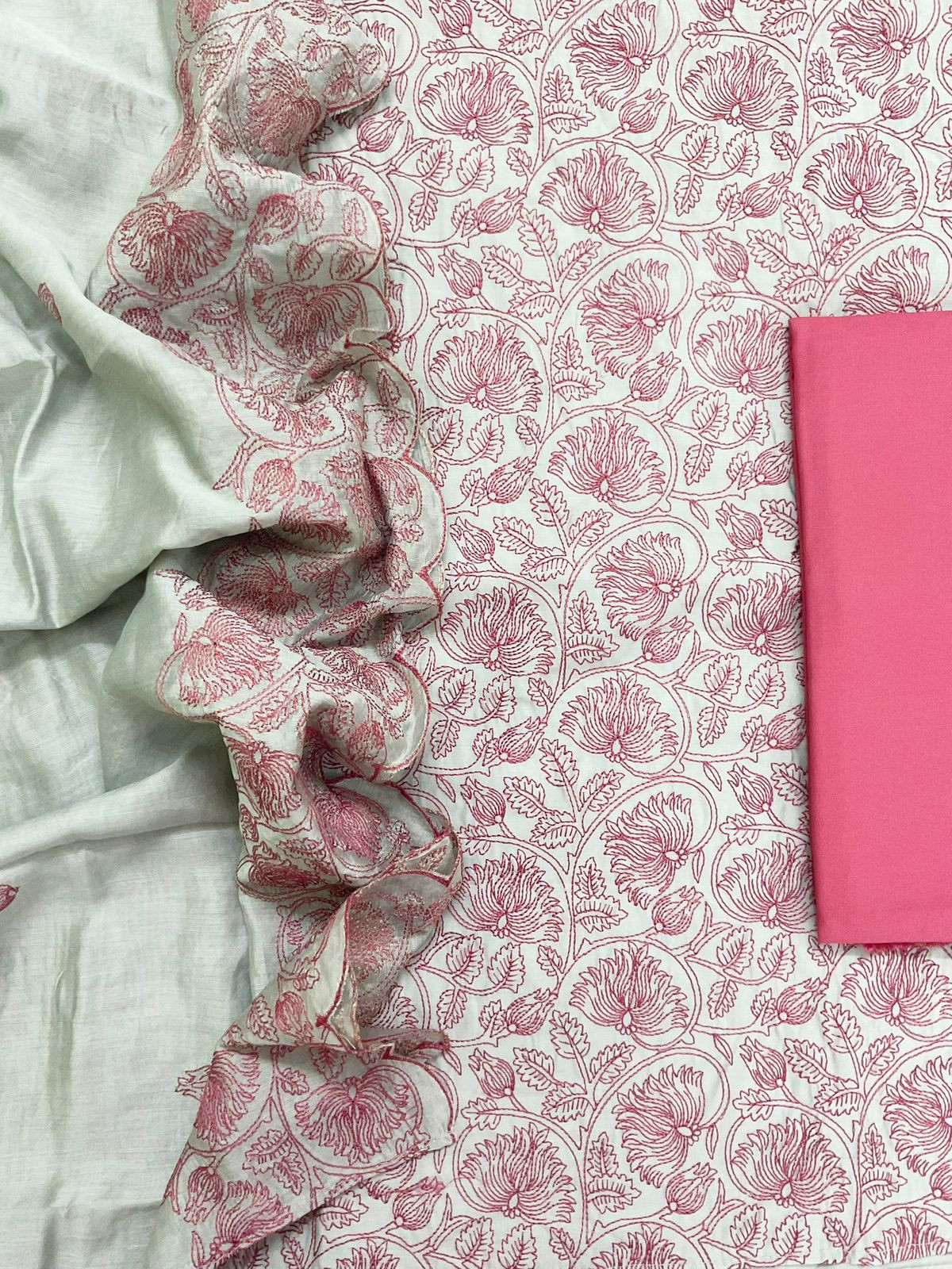 Soft Silk Embroidered Suit - Grey