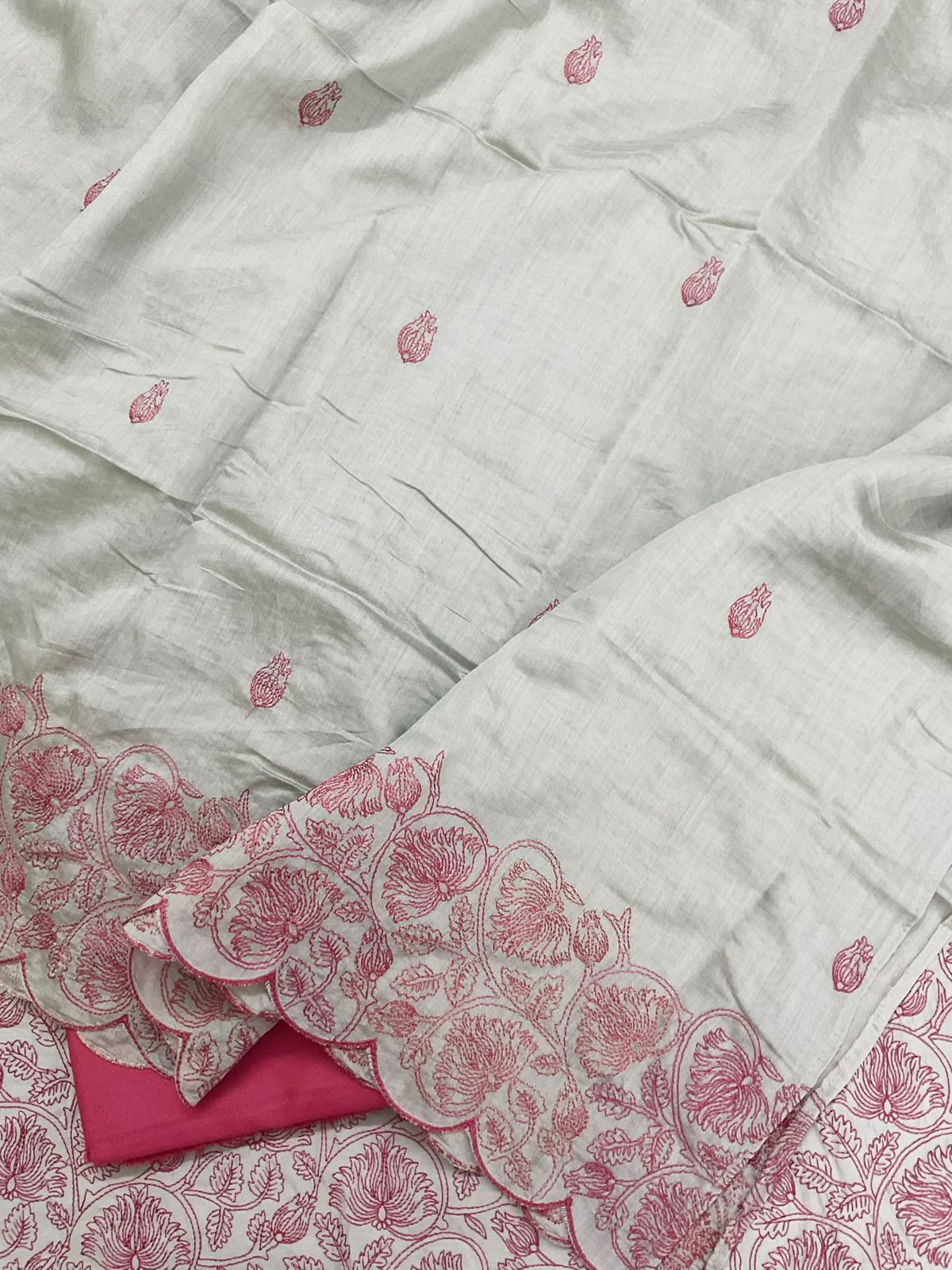 Soft Silk Embroidered Suit - Grey