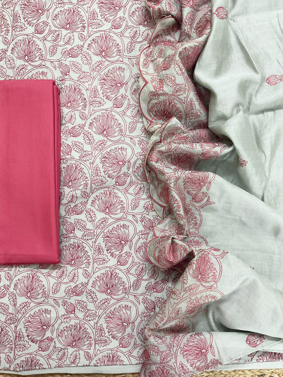 Soft Silk Embroidered Suit - Grey