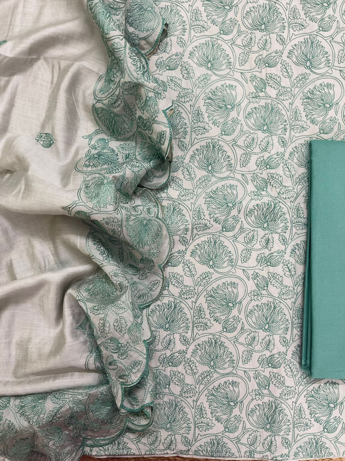 Soft Silk Embroidered Suit - Grey