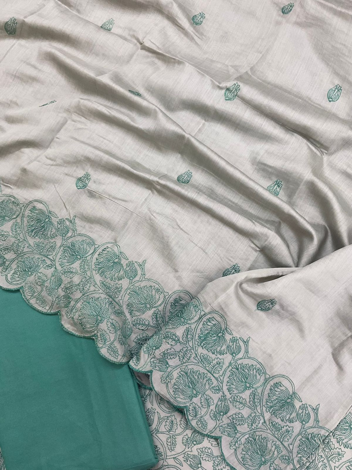 Soft Silk Embroidered Suit - Grey