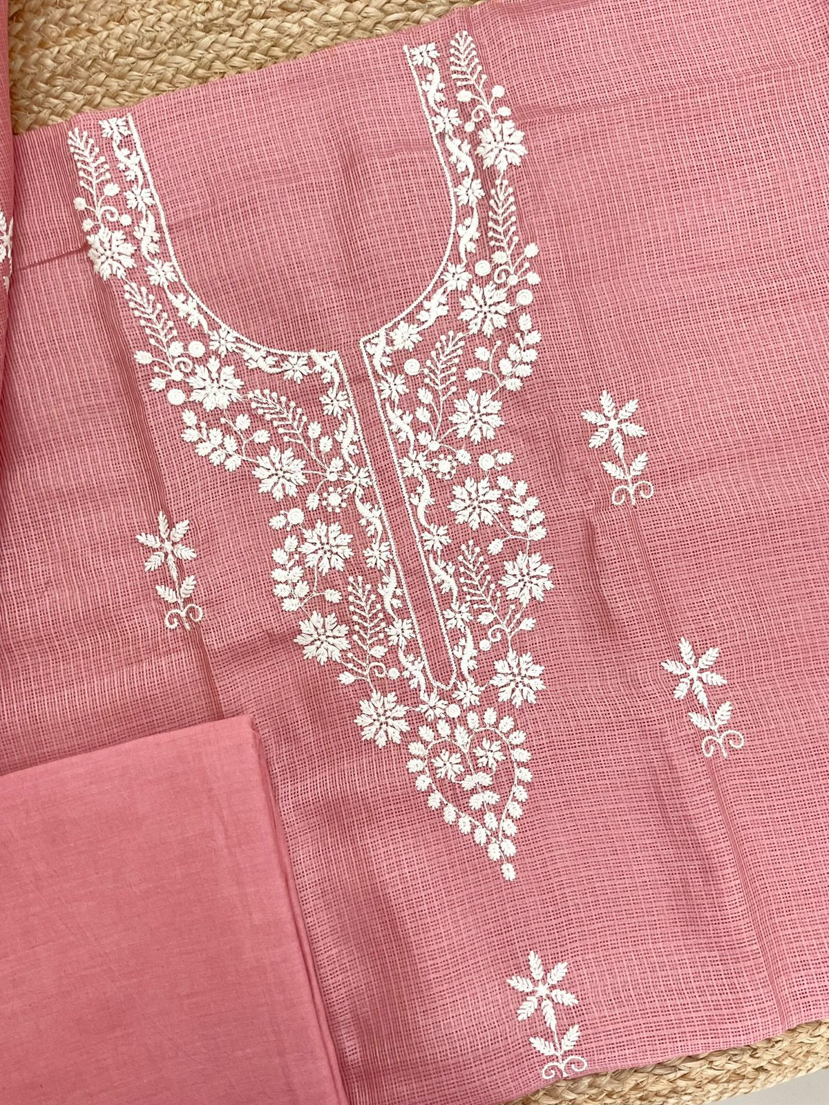 Soft Kota Silk Embroidered Suit - Pink