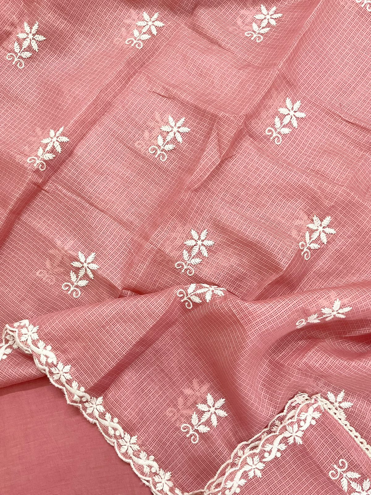Soft Kota Silk Embroidered Suit - Pink