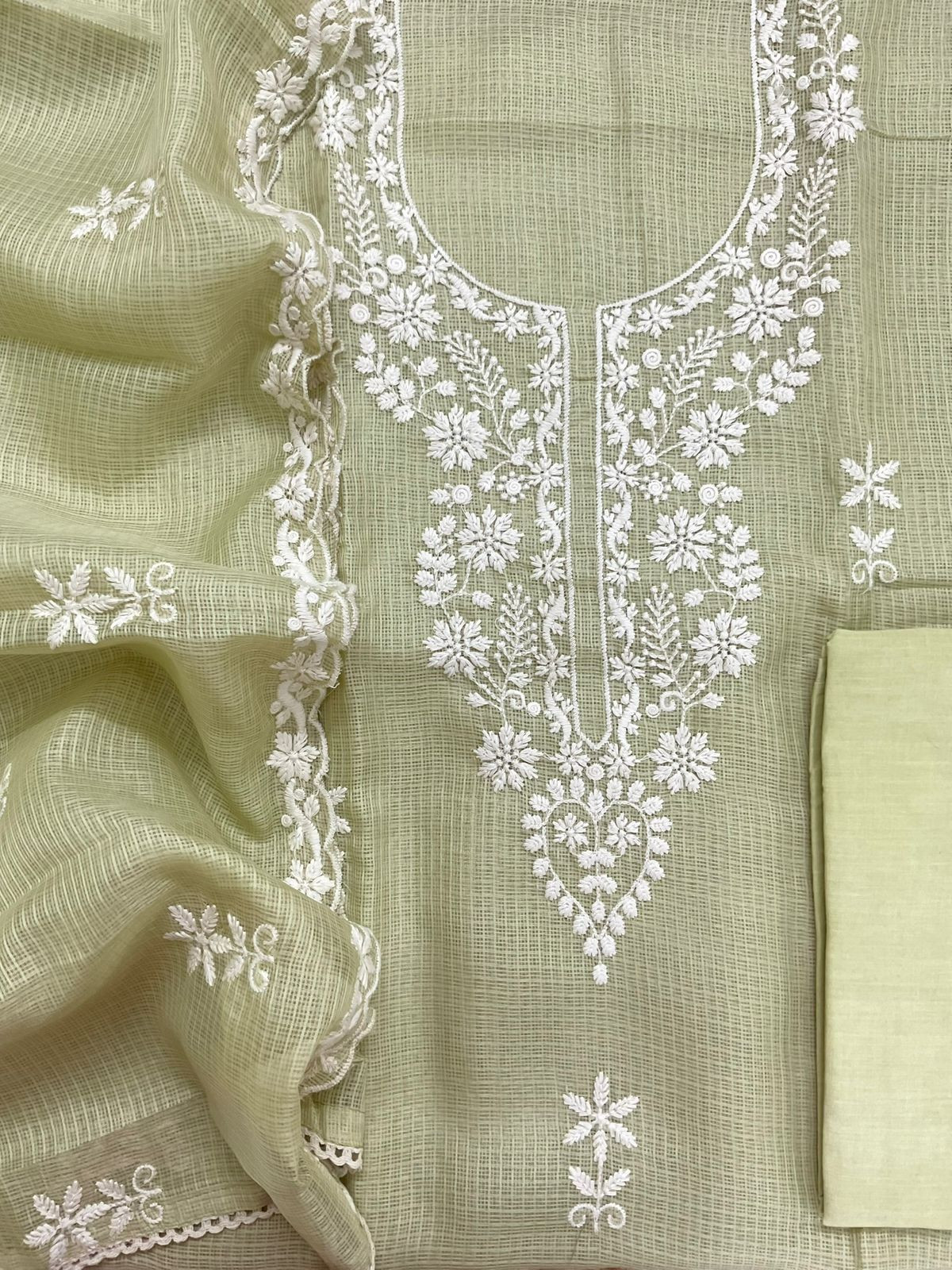 Soft Kota Silk Embroidered Suit - Green