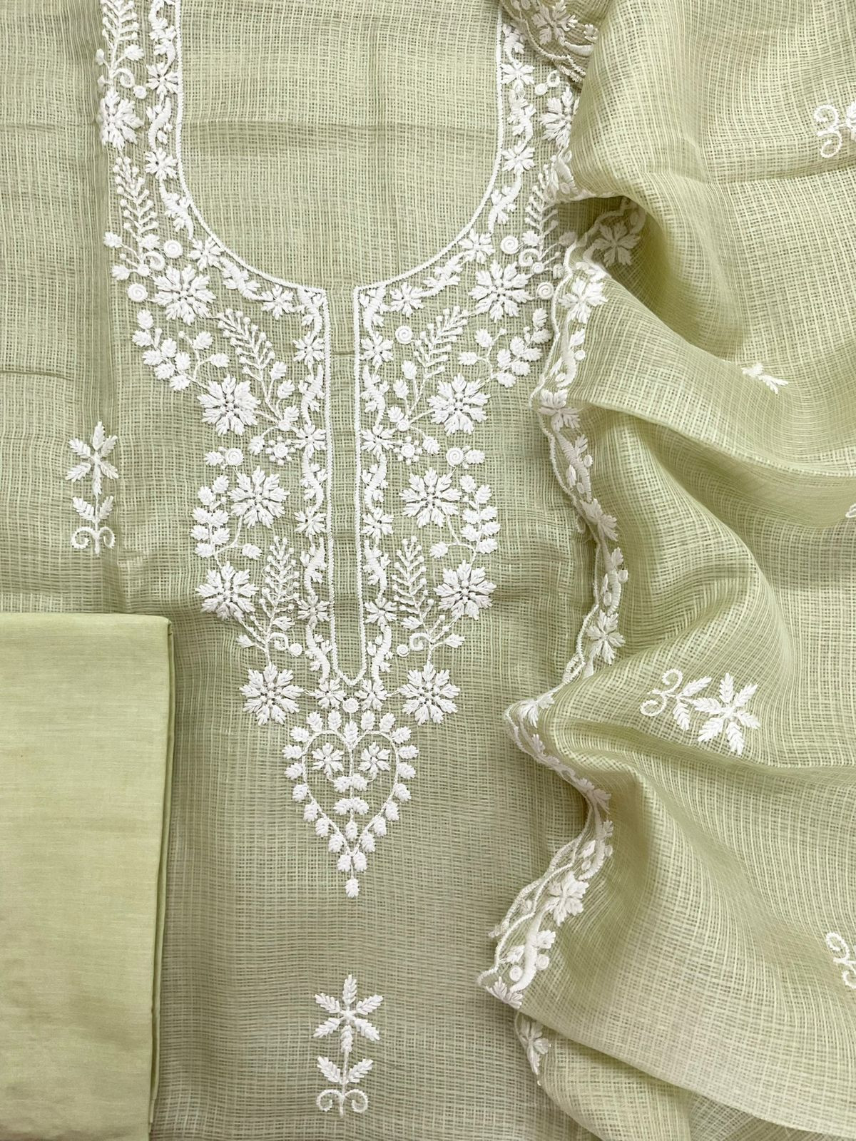 Soft Kota Silk Embroidered Suit - Green