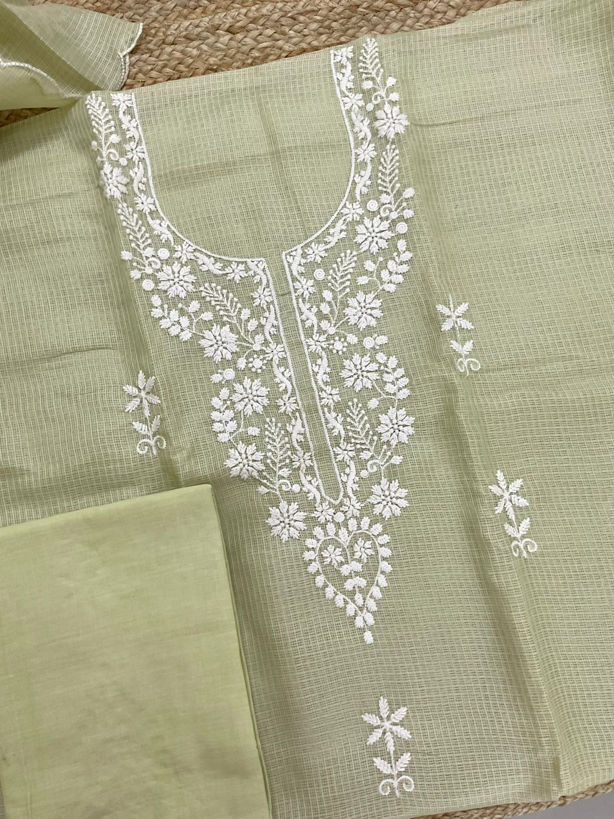 Soft Kota Silk Embroidered Suit - Green