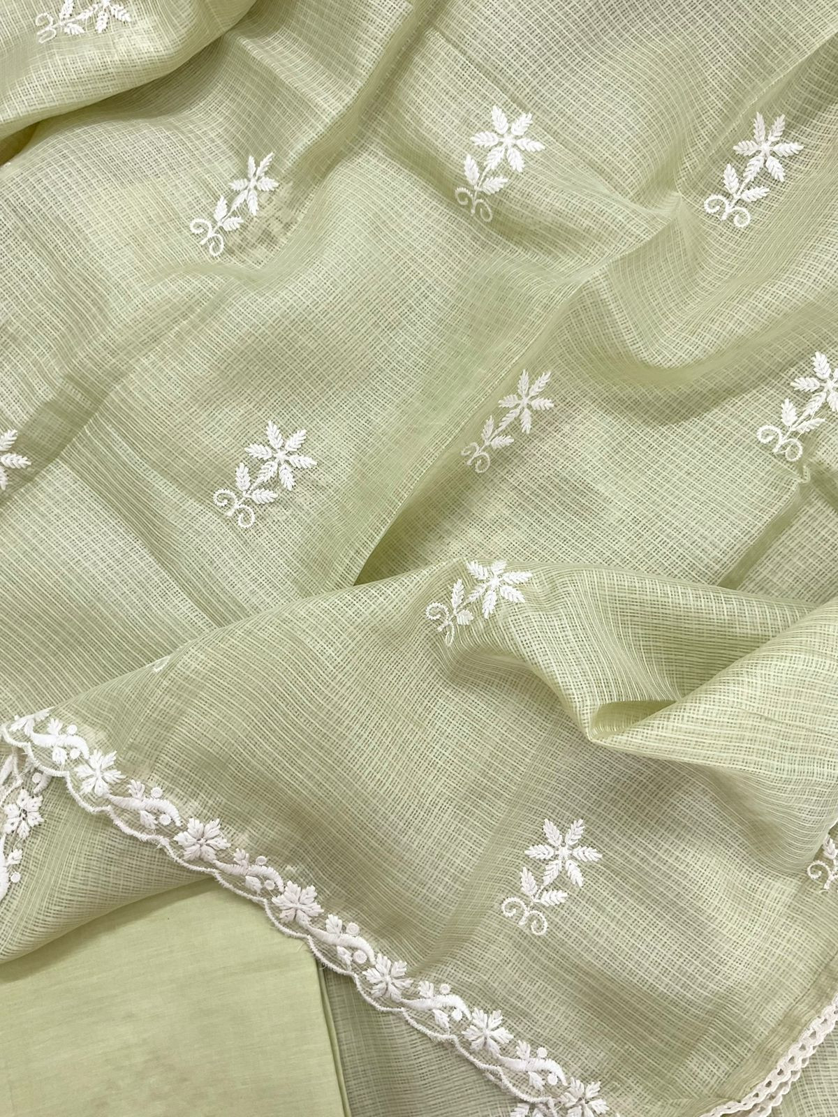 Soft Kota Silk Embroidered Suit - Green