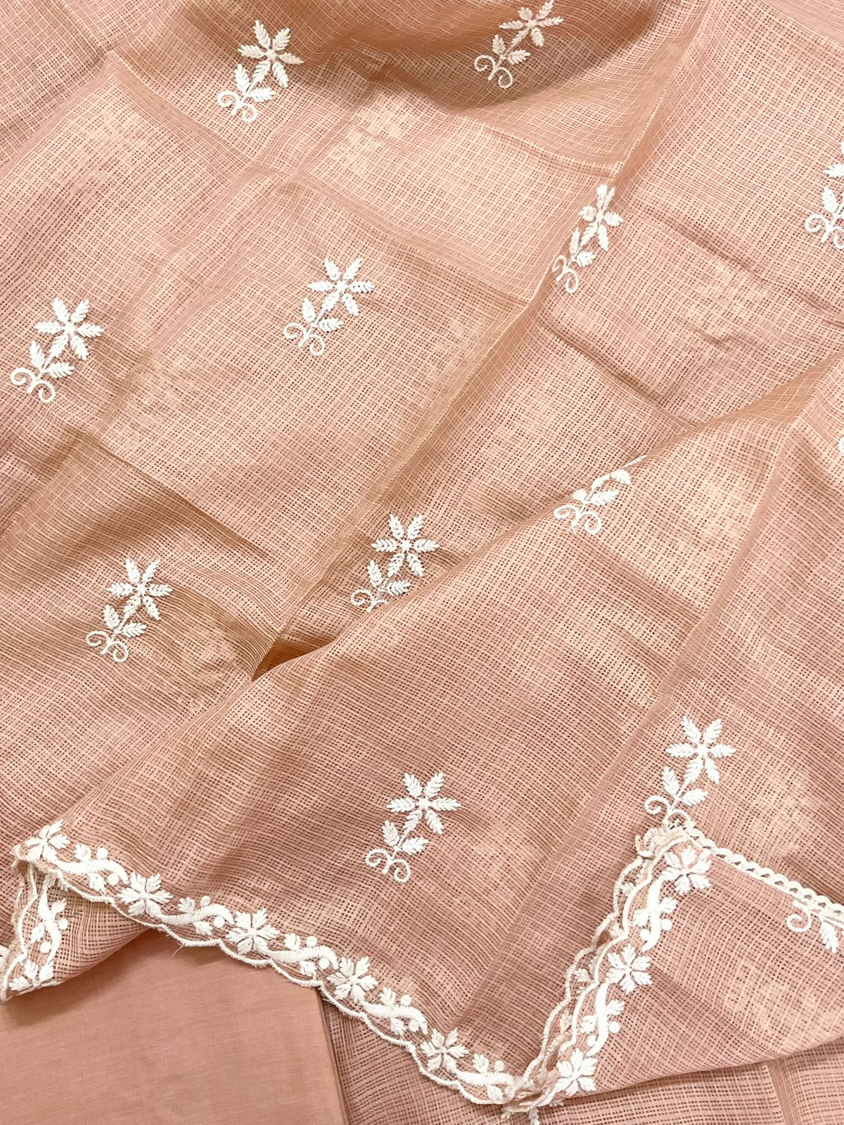 Soft Kota Silk Embroidered Suit - Peach