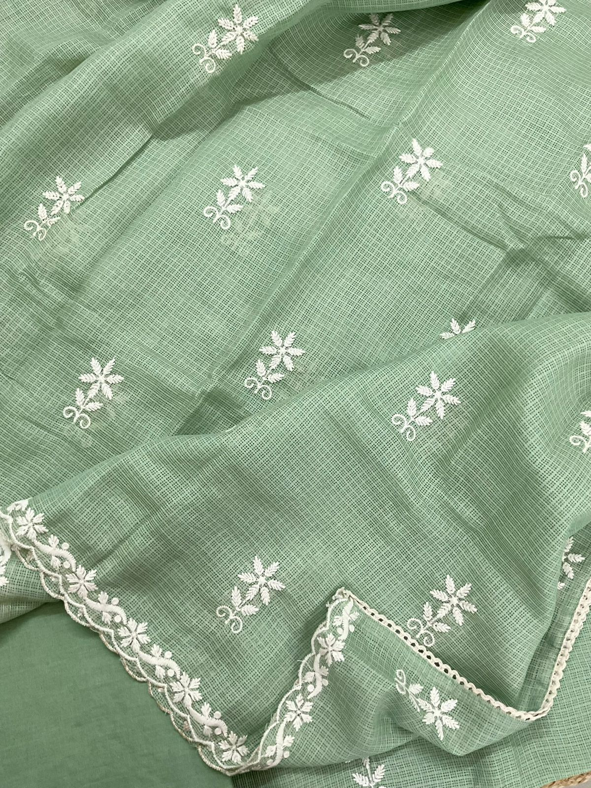 Soft Kota Silk Embroidered Suit - Green