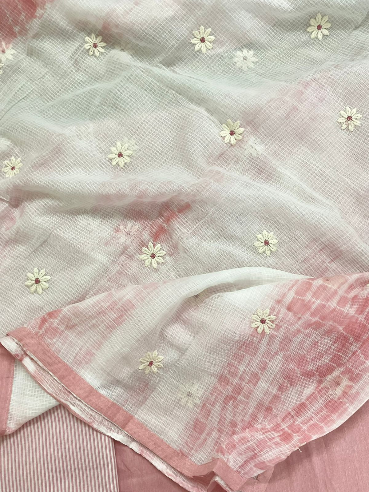 Pure Handloom Cotton Printed Embroidered Suit - Pink