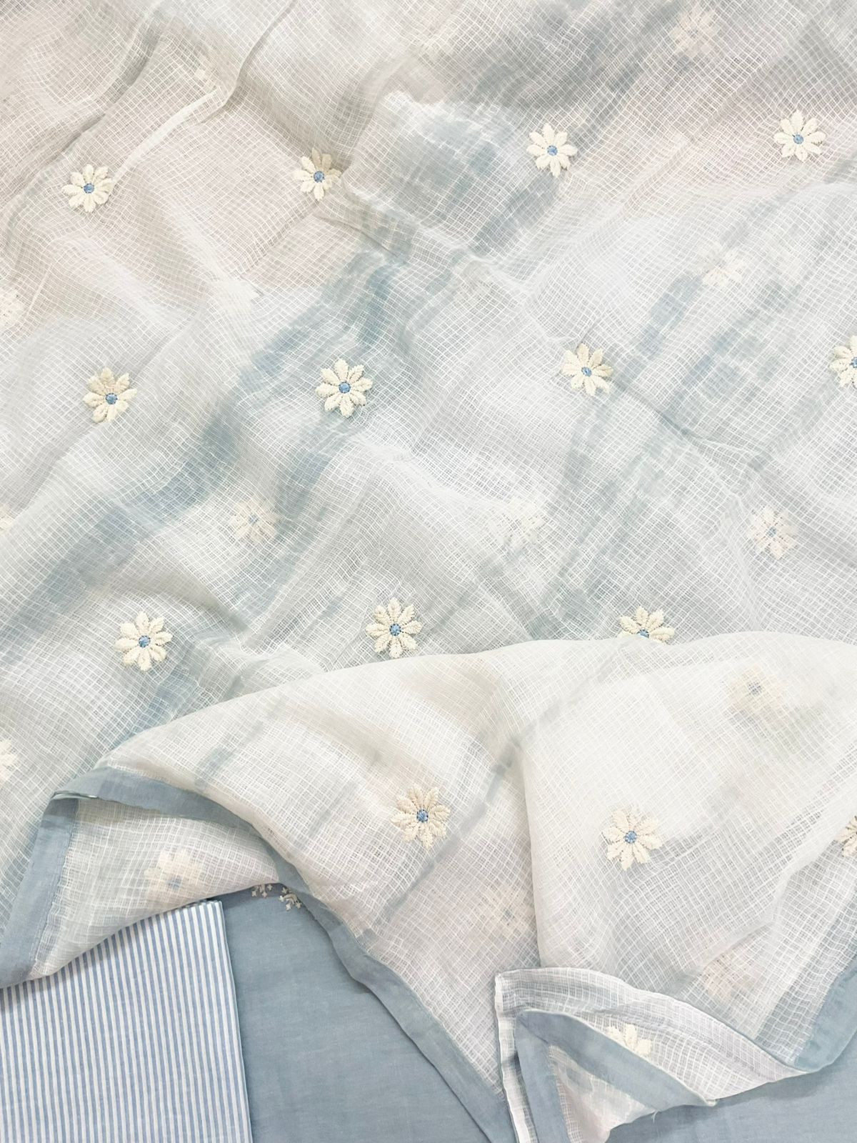 Pure Handloom Cotton Printed Embroidered Suit - Blue