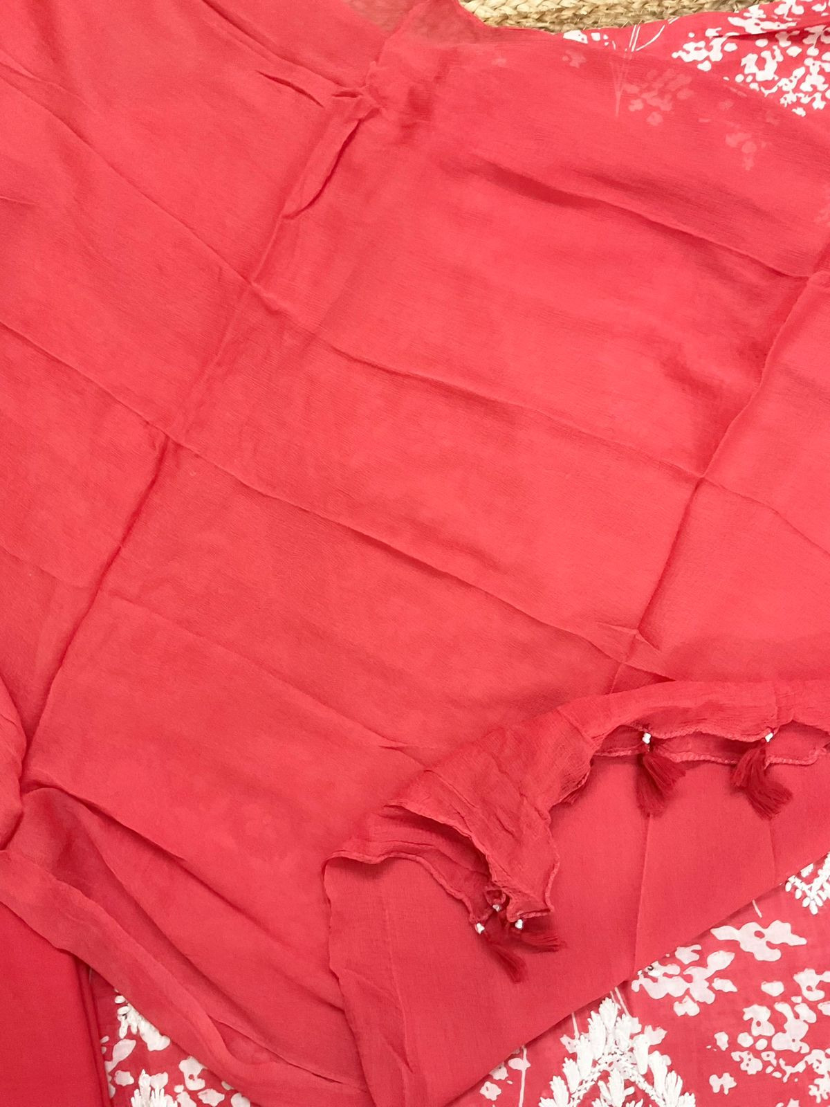 Pure Mul Cotton Printed Embroidered Suit - Red