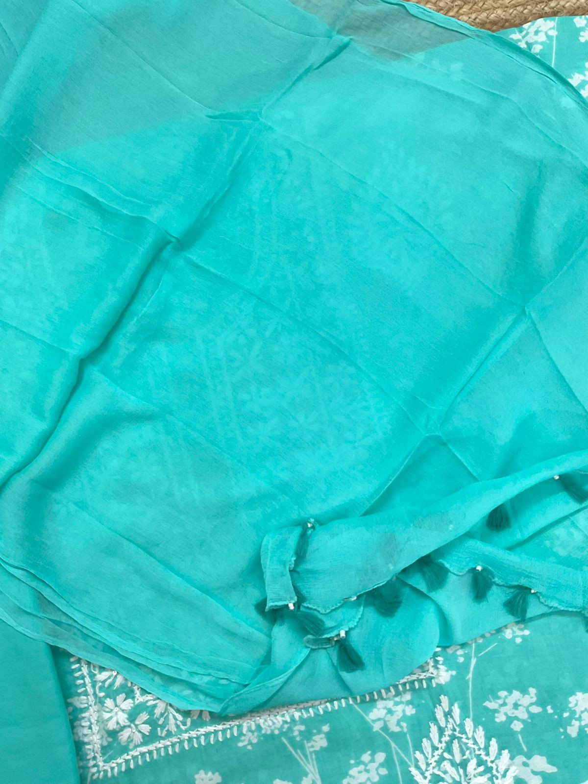 Pure Mul Cotton Printed Embroidered Suit - Green