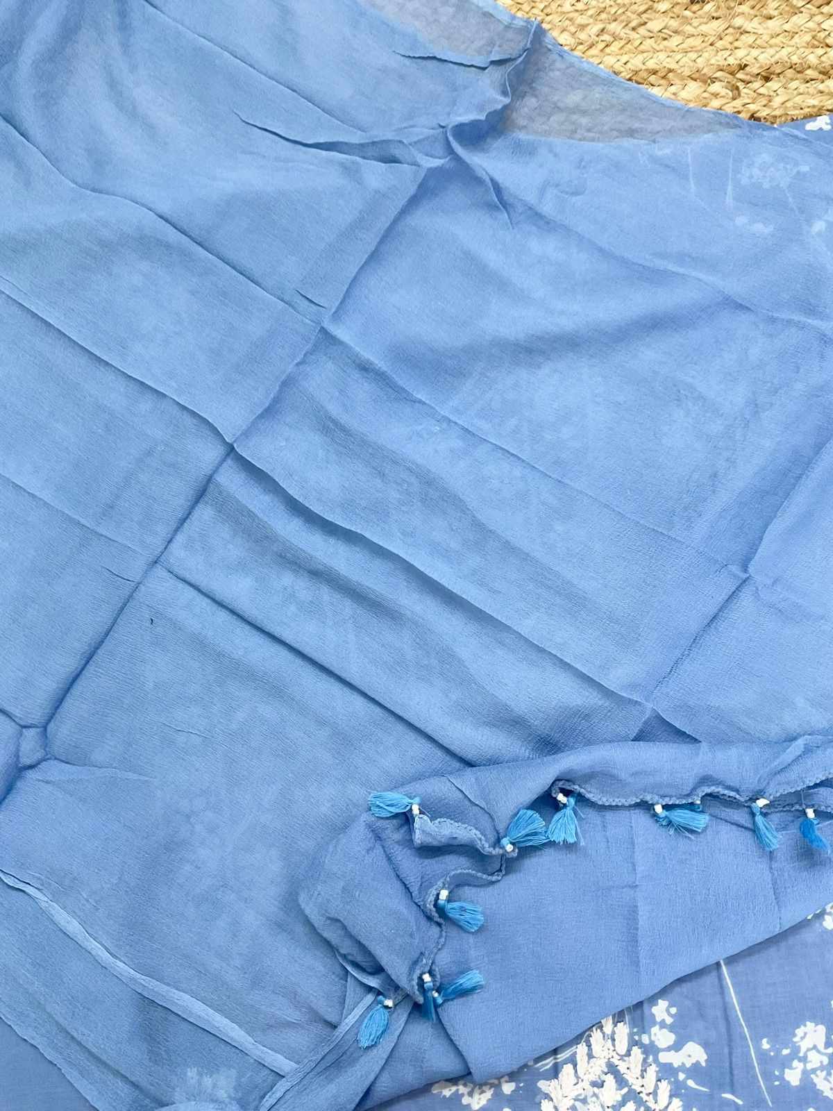 Pure Mul Cotton Printed Embroidered Suit - Blue