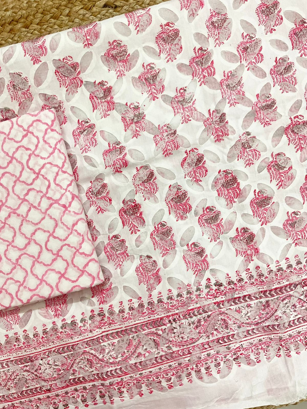 Pure Cotton Printed Applique Work Suit - White