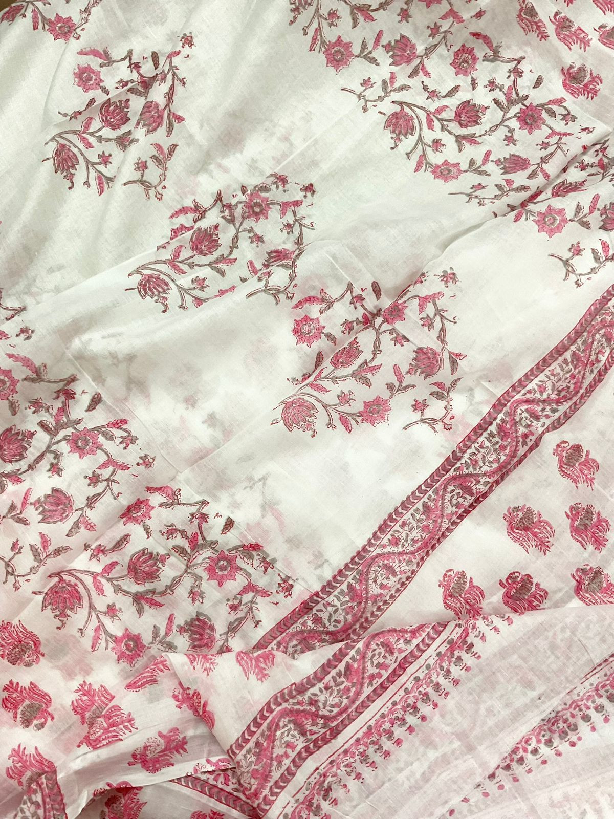 Pure Cotton Printed Applique Work Suit - White