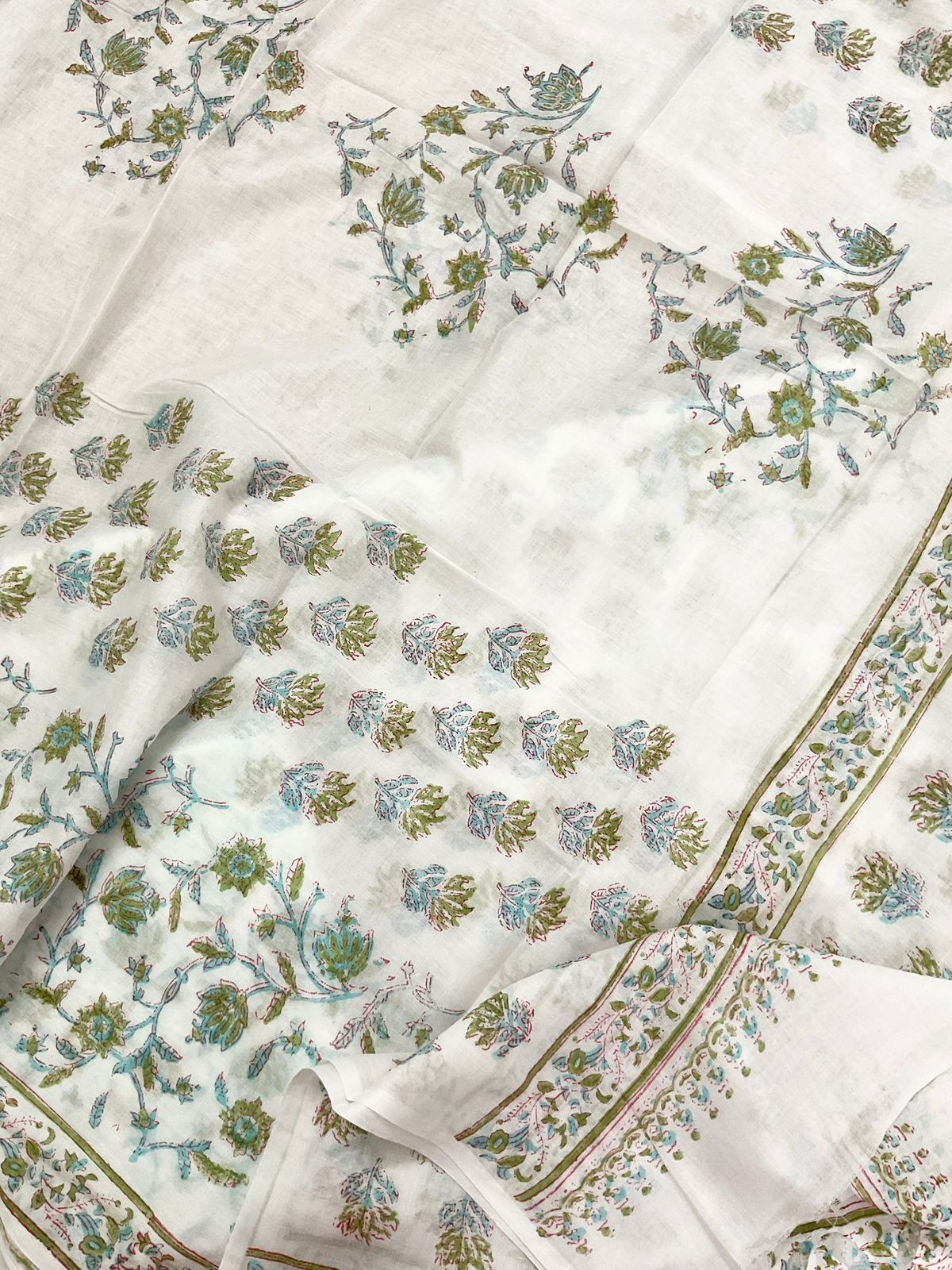 Pure Cotton Printed Applique Work Suit - White