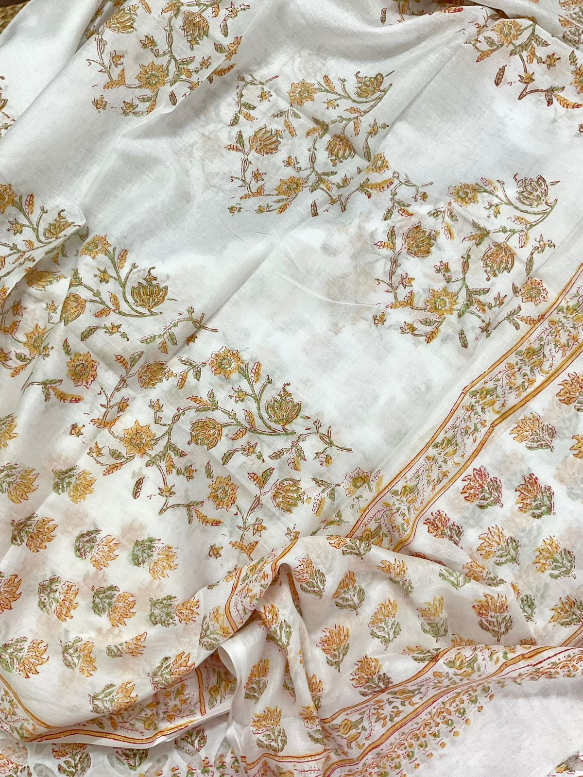 Pure Cotton Printed Applique Work Suit - White