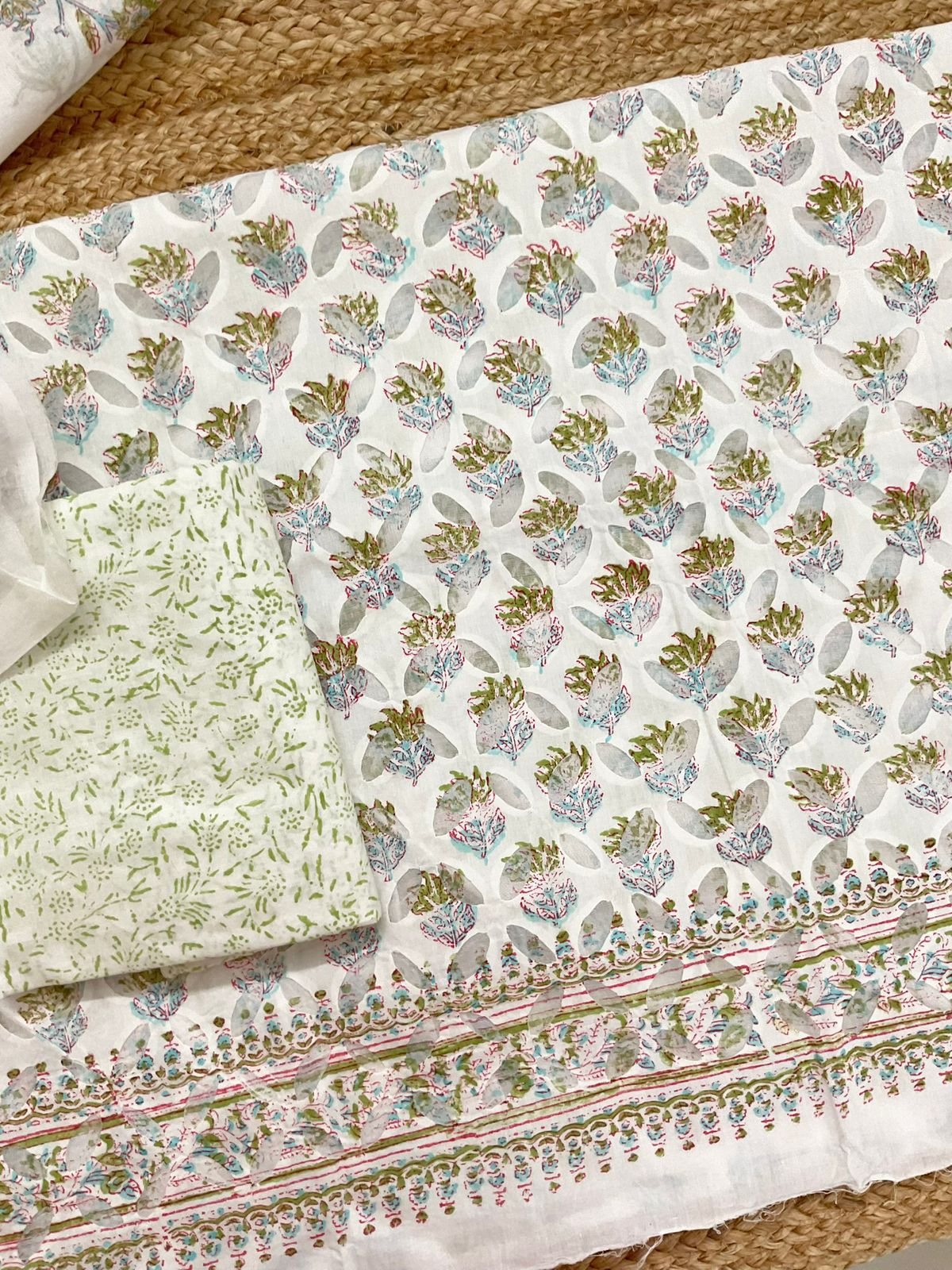 Pure Cotton Printed Applique Work Suit - White