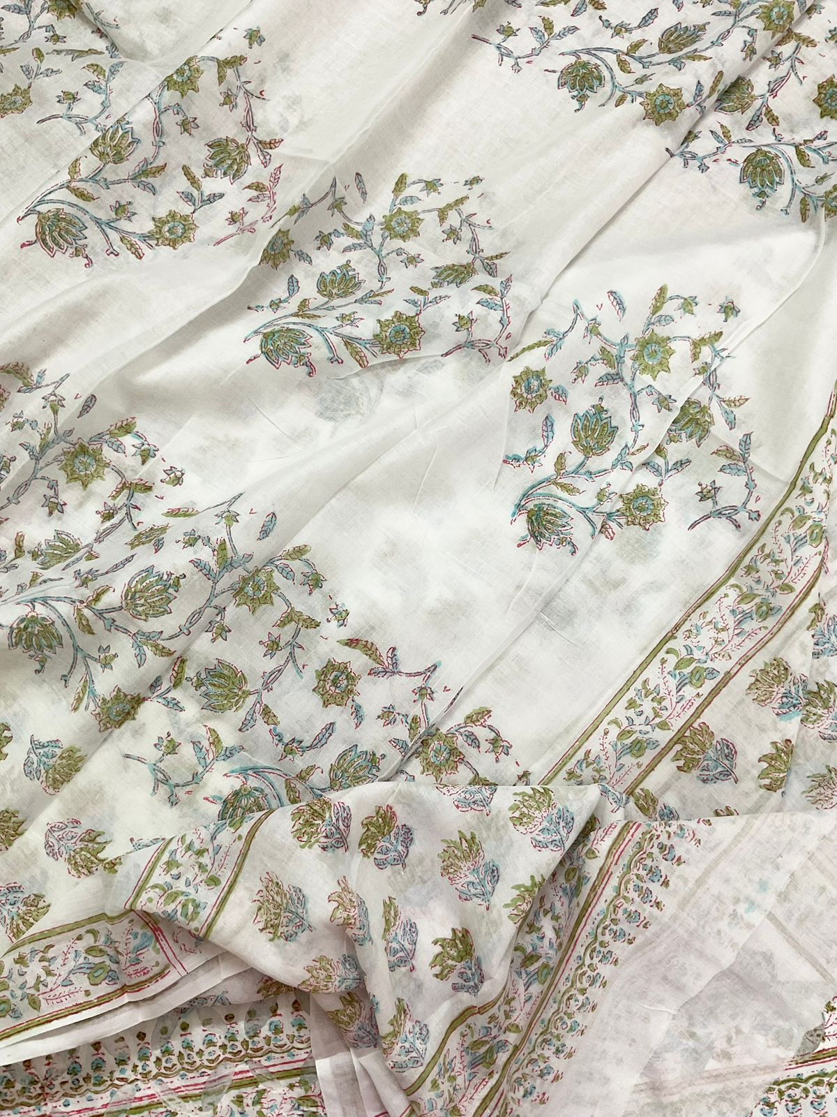 Pure Cotton Printed Applique Work Suit - White