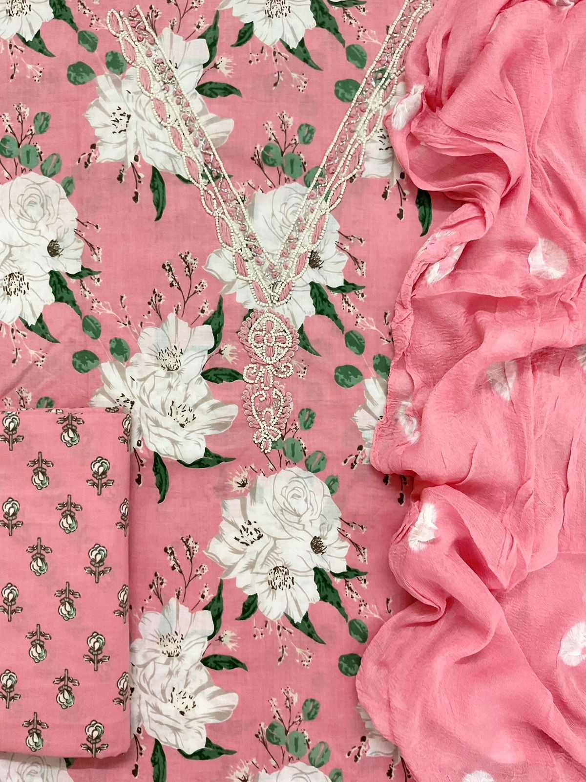 Pure Mul Cotton Printed Embroidered Suit - Pink