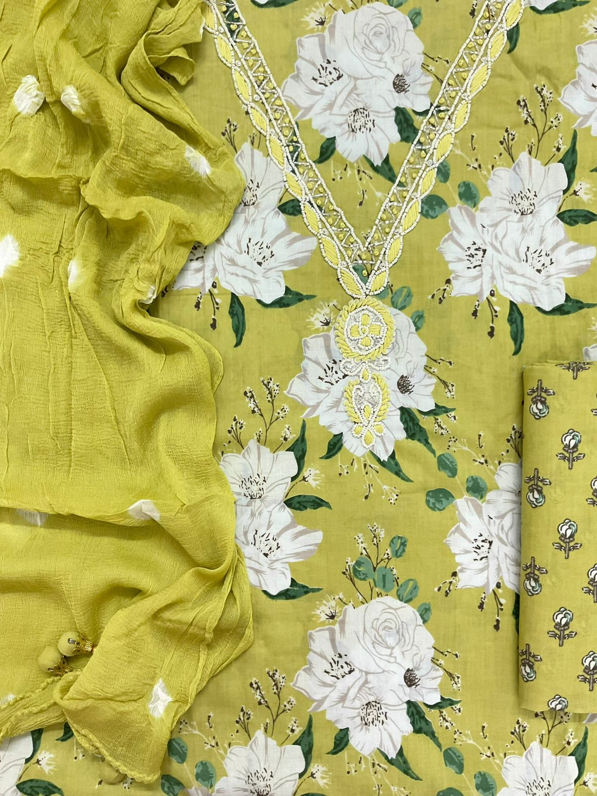 Pure Mul Cotton Printed Embroidered Suit - Green