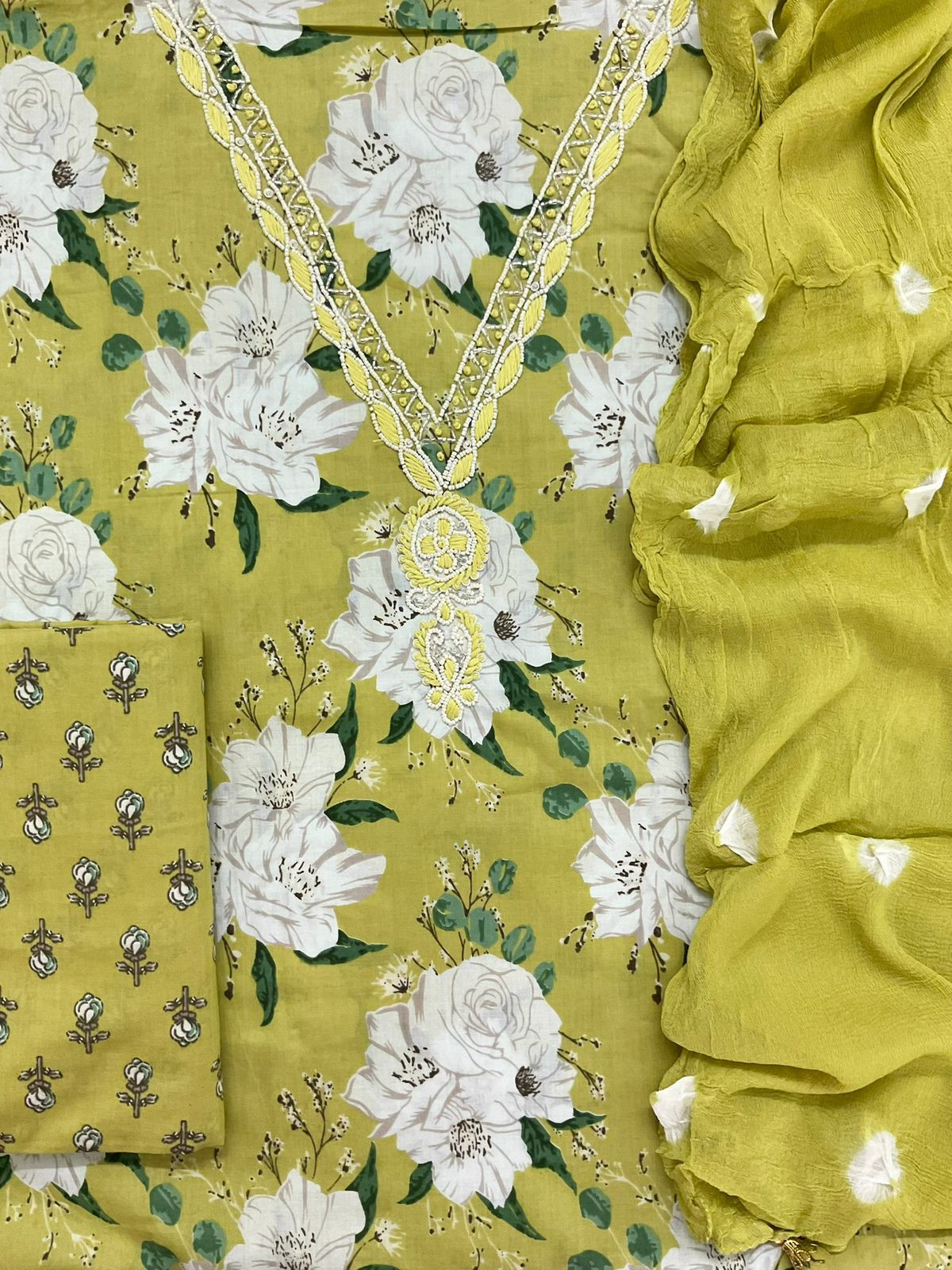 Pure Mul Cotton Printed Embroidered Suit - Green