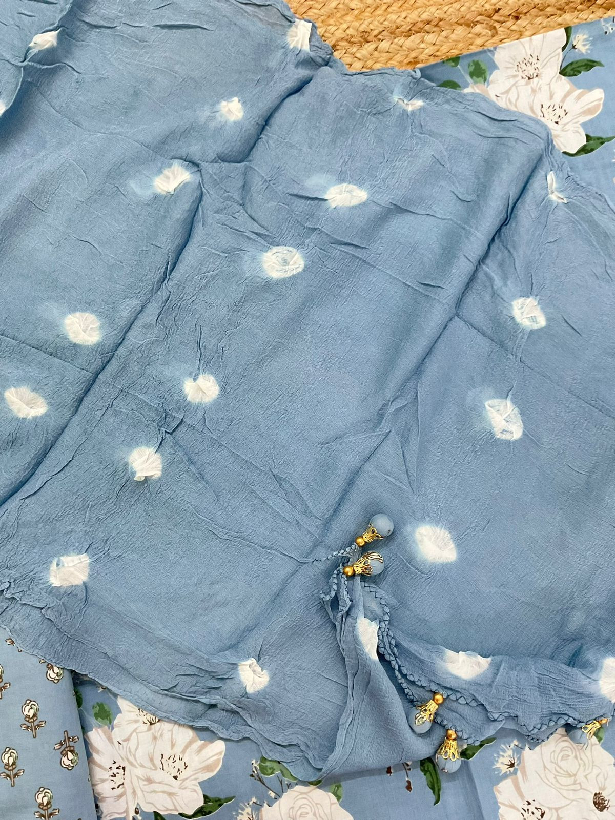 Pure Mul Cotton Printed Embroidered Suit - Blue