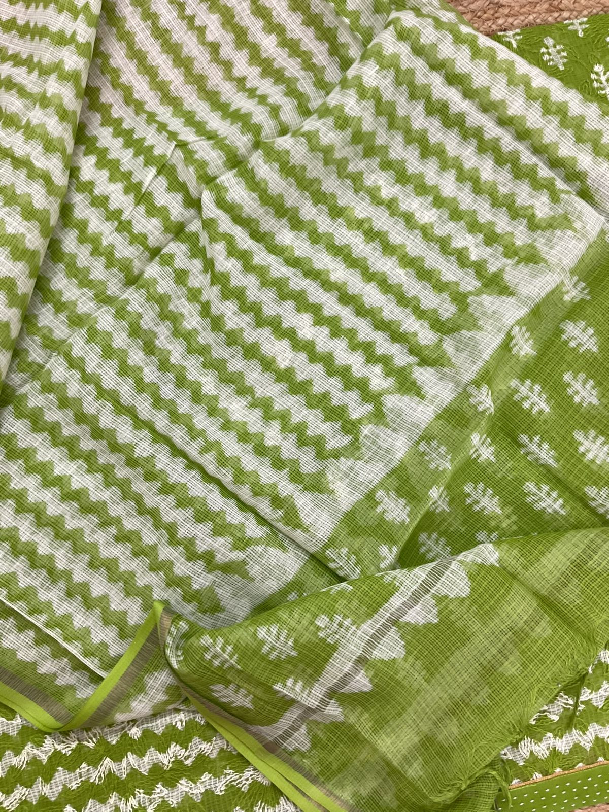 Pure Kota Cotton Block Printed Embroidered Suit - Green