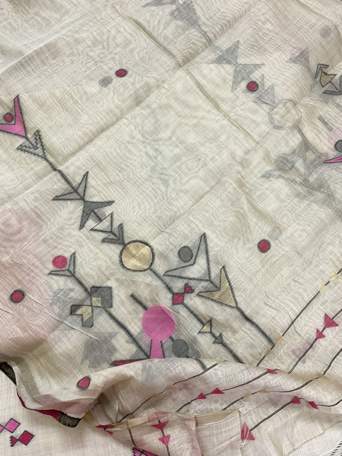 Soft Kora Chanderi Jamdani Weaved Suit - Beige