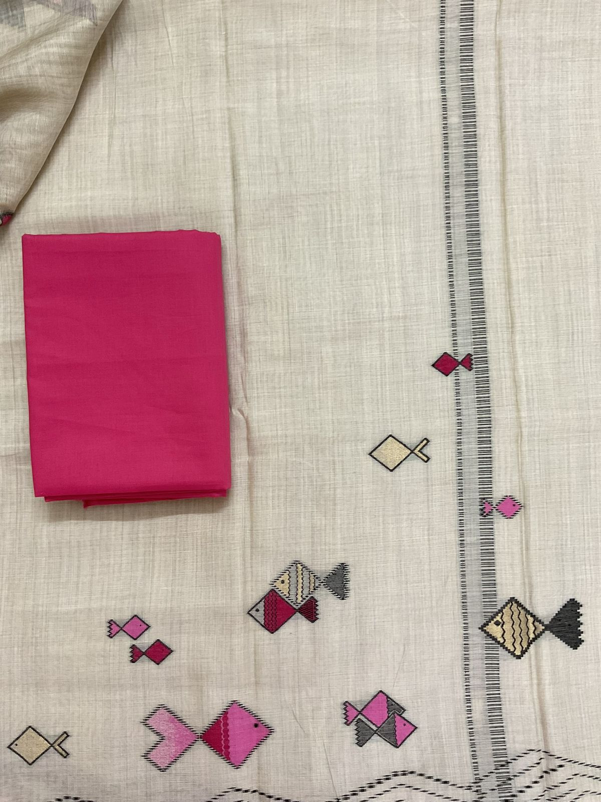 Soft Kora Chanderi Jamdani Weaved Suit - Beige
