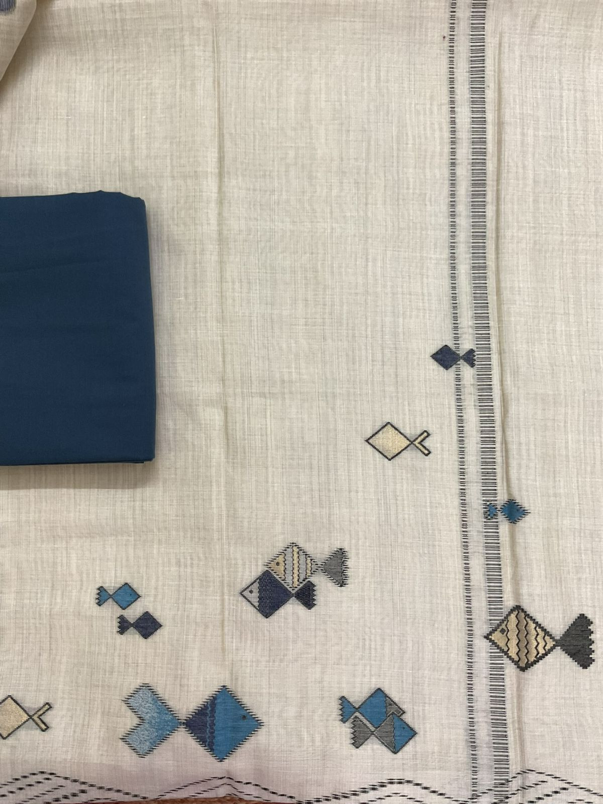 Soft Kora Chanderi Jamdani Weaved Suit - Beige