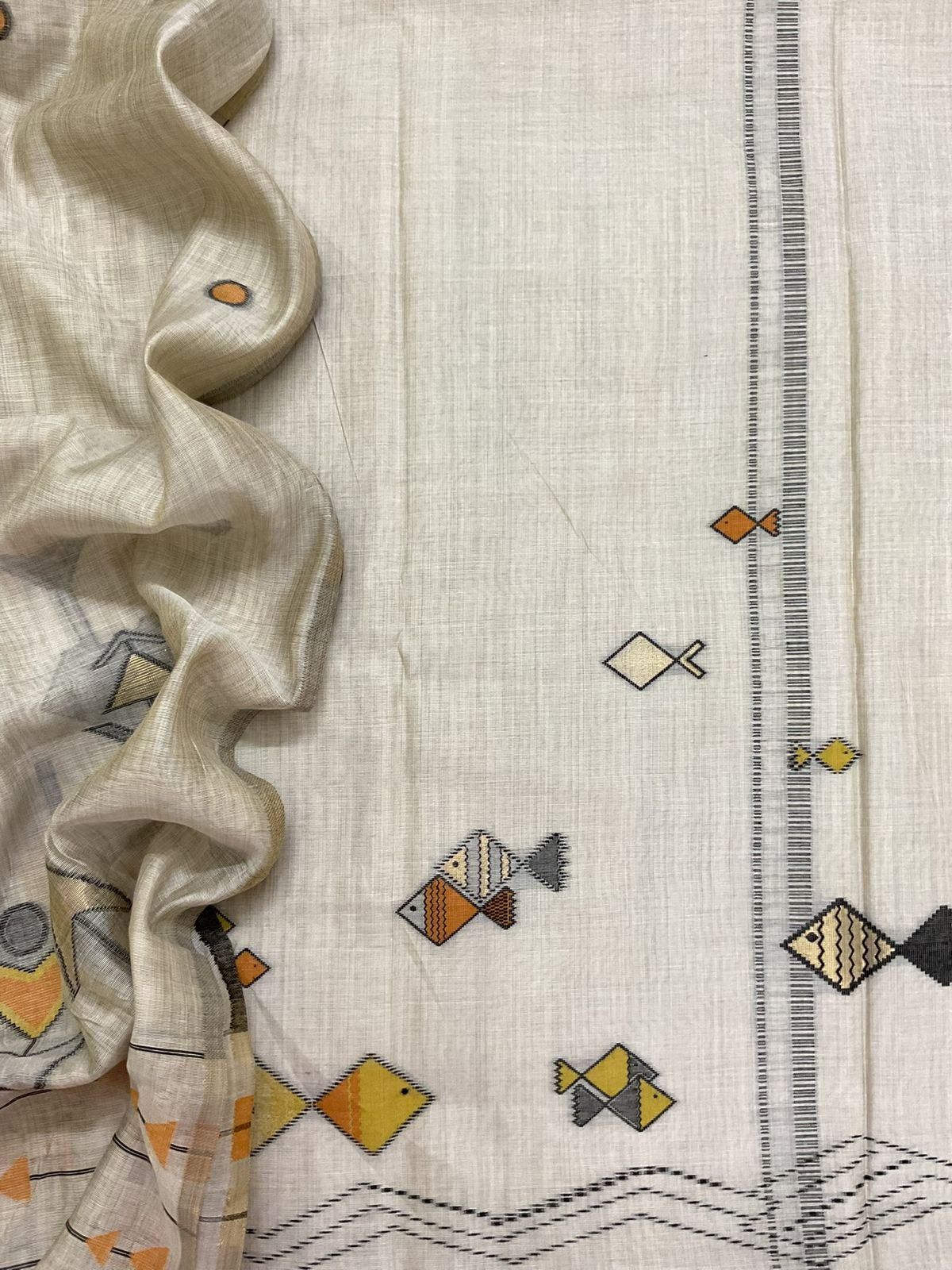 Soft Kora Chanderi Jamdani Weaved Suit - Beige