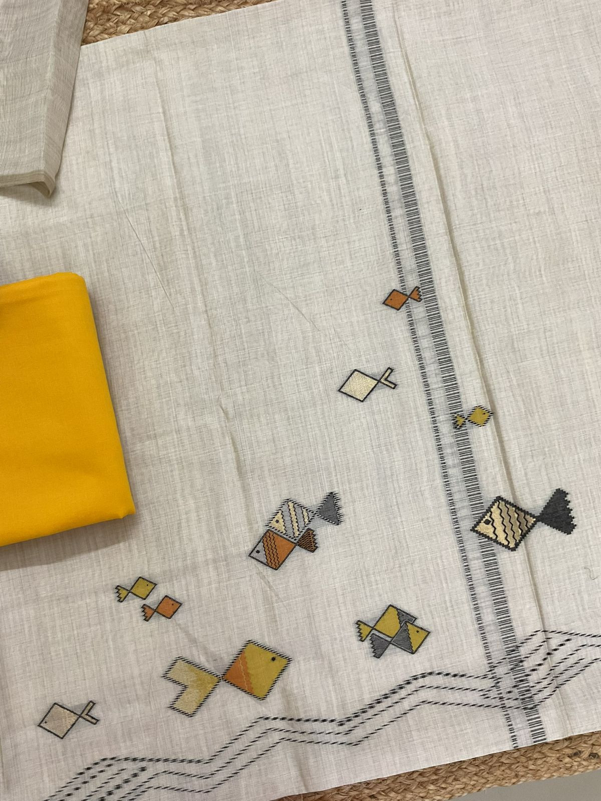 Soft Kora Chanderi Jamdani Weaved Suit - Beige