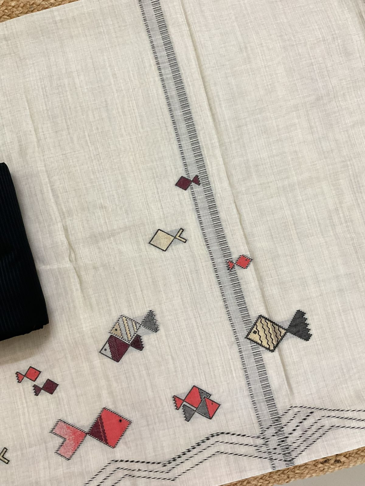 Soft Kora Chanderi Jamdani Weaved Suit - Beige