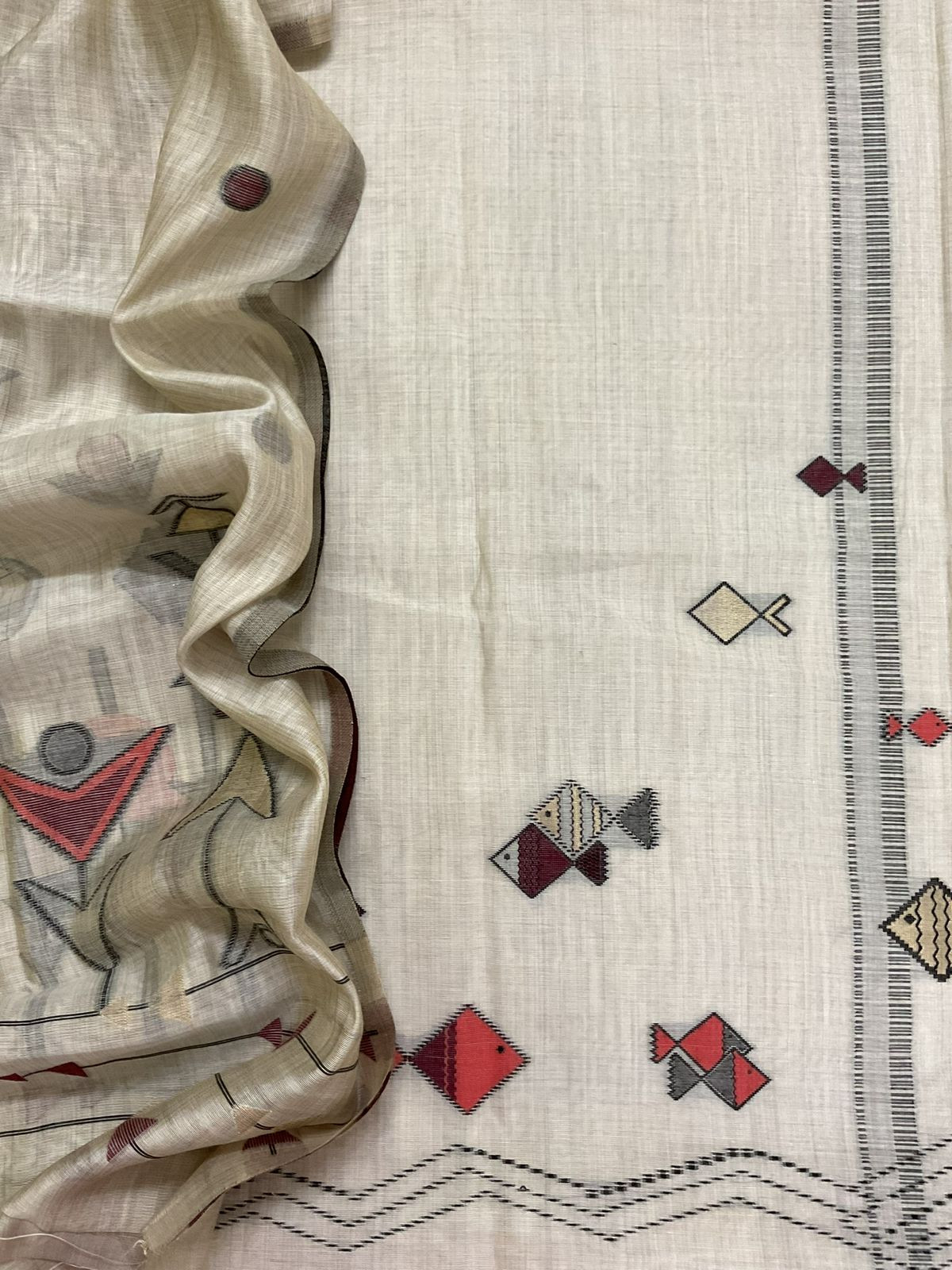 Soft Kora Chanderi Jamdani Weaved Suit - Beige